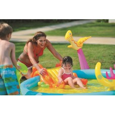 84.5" Blue and Yellow Inflatable Dinosaur Themed Children's Play Pool   